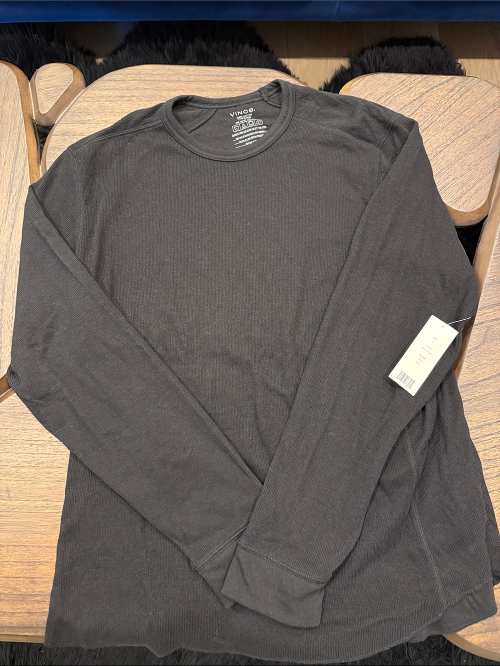 Vince Black Long Sleeve Crewneck Thermal Shirt NWT